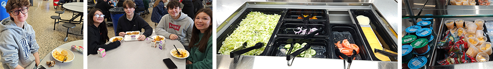 Collage of students eating lunch and lunch option.