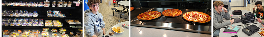 Collage of students eating lunch and lunch option.