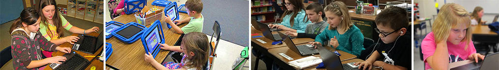 Collage of students using technology devices district wide.